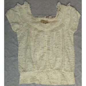 American Rag-Cie Ivory Floral Lace top Nylon/Spandex Medium Sequins, Ruffles